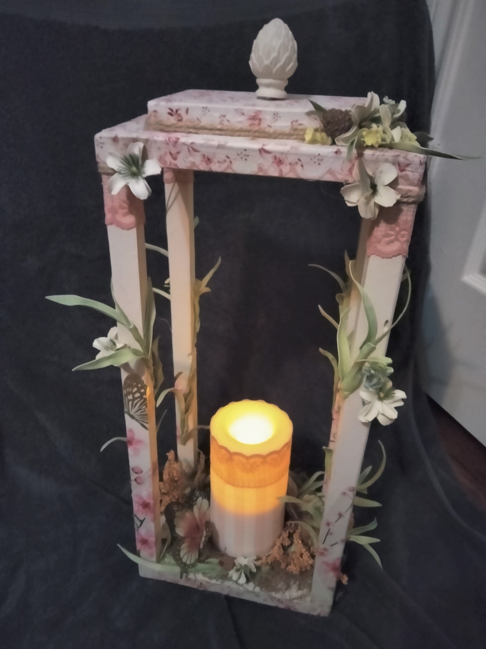 Handmade Floral Decorative Lantern with Candle